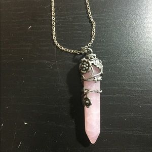 Large rose quartz point necklace